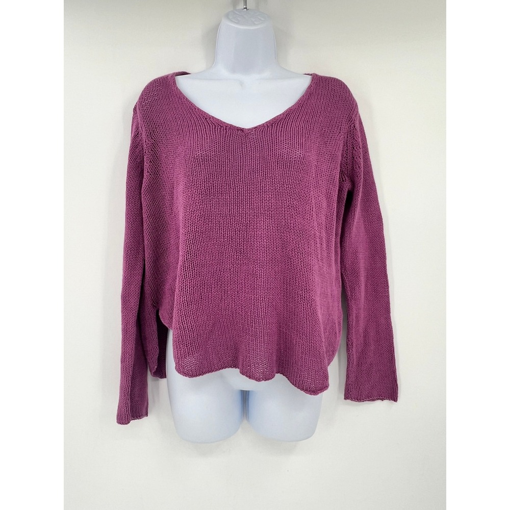 Wooden Ships Paola Buendia Purple Cotton Blend V-Neck Knit Sweater Womens S/M